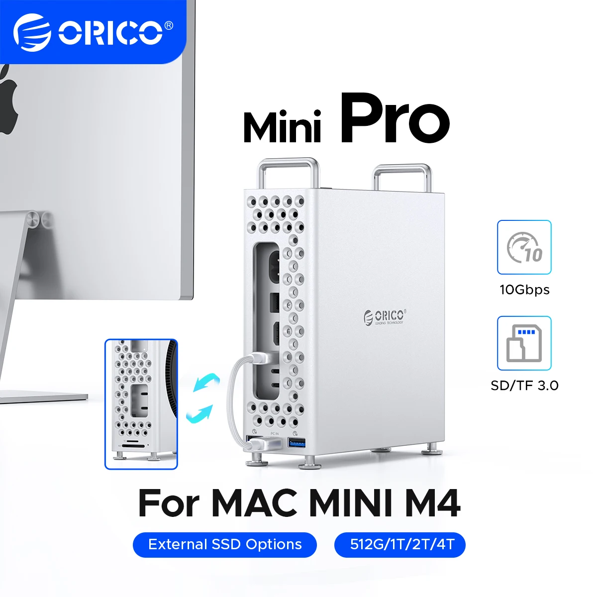 ORICO MiniPro USB Hub 10Gbps Expansion Docking Station for Mac Mini M4 Pro M.2 SSD Enclosure Apple Accessories