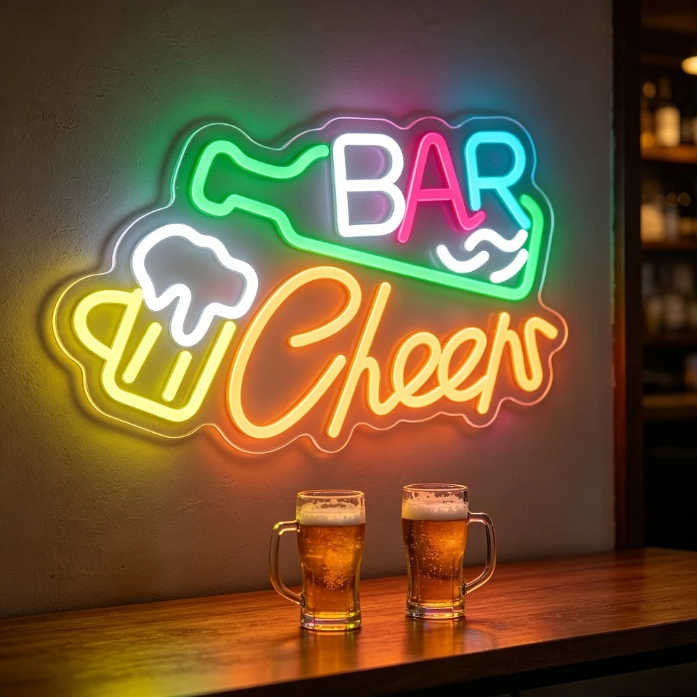 

Cheers Bar Neon Sign LED Night Light USB RGB Beer Mug Pub Decor Man Cave Home Bar Party Aesthetic Wall Art Reusable Gift