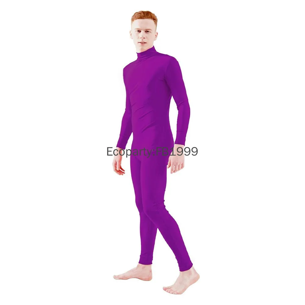 Adult Zentai Full Bodysuit Men Women One Piece Unitard Long Sleeve Mock Neck Spandex Second Skin Tight Suits Halloween Costumes