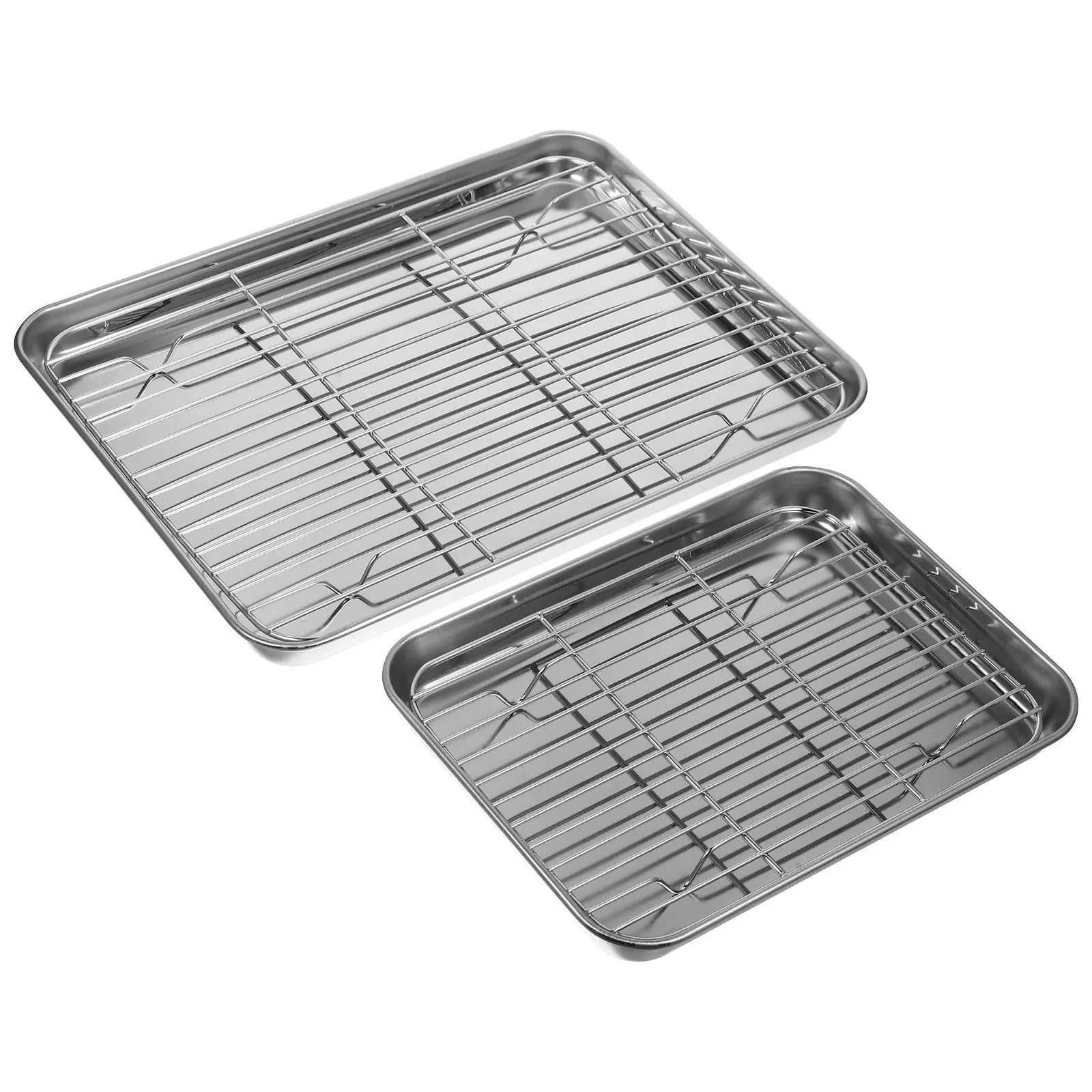 

2Pcs Kitchen Drain Tray Set Stainless Steel Rust Free Vegetable Fruit Storage Pans with Ventilation Baking Drain Dishes