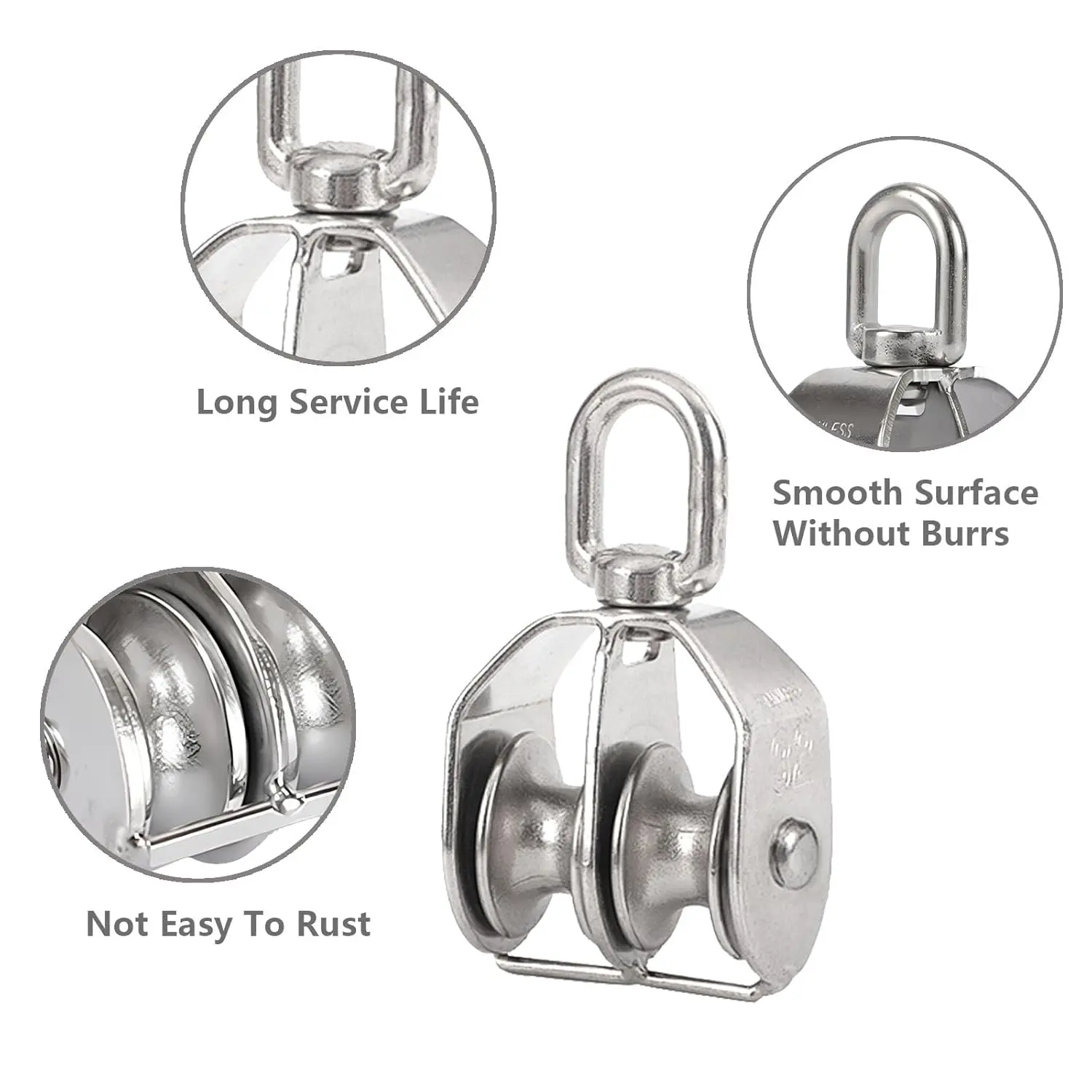 1PC M20 M25 M32 M50 Stainless Steel Pulley Double Wheel Swivel Lifting Rope Pulley Traction Wheel Lifting Transmission Tools image 6