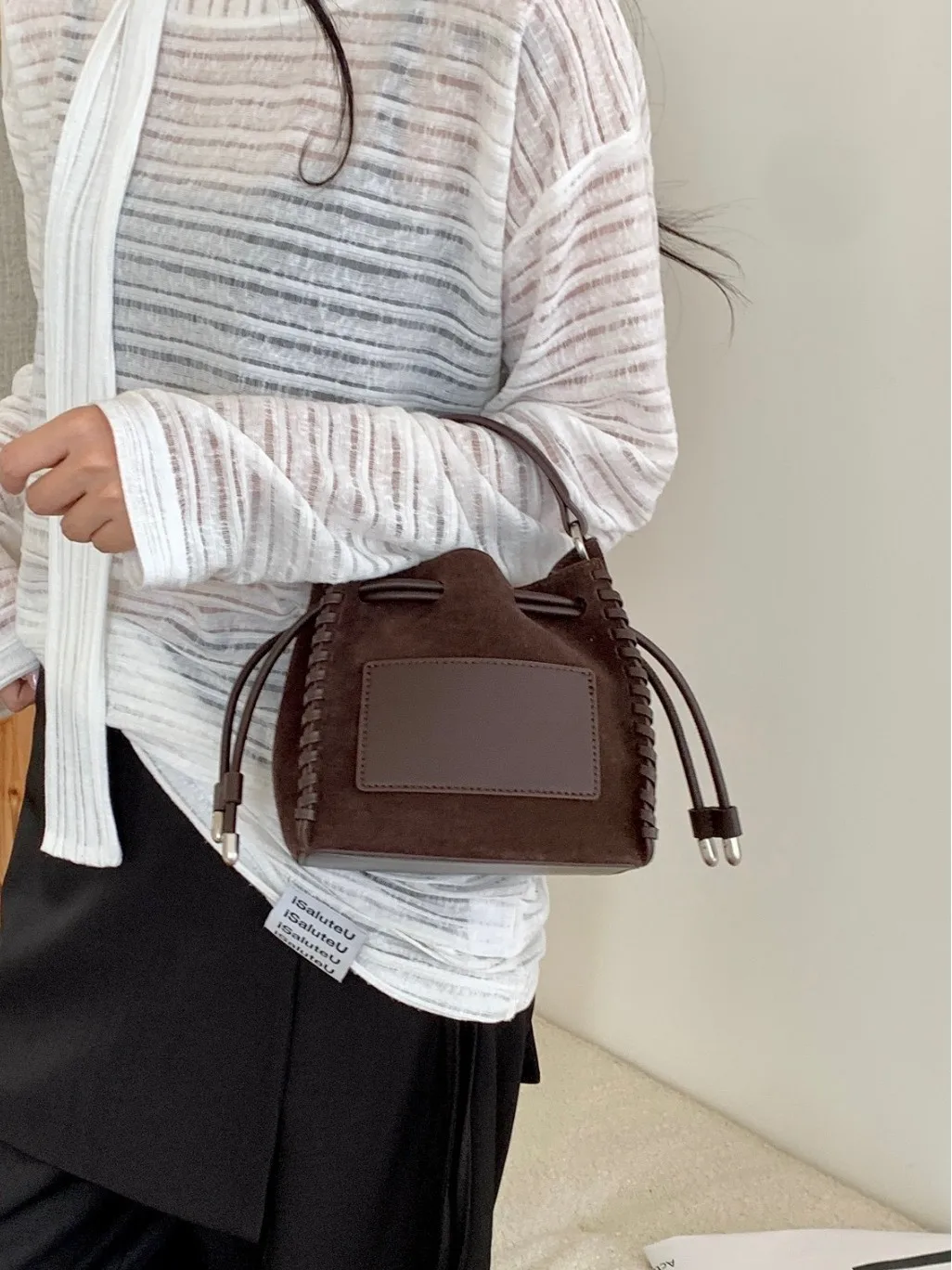 

FIRMRANCH 2025 Autumn/Winter New Vintage Patchwork Hand-Sewn Suede Leather Line Fashion Simple Handbag Women's Crossbody Purse