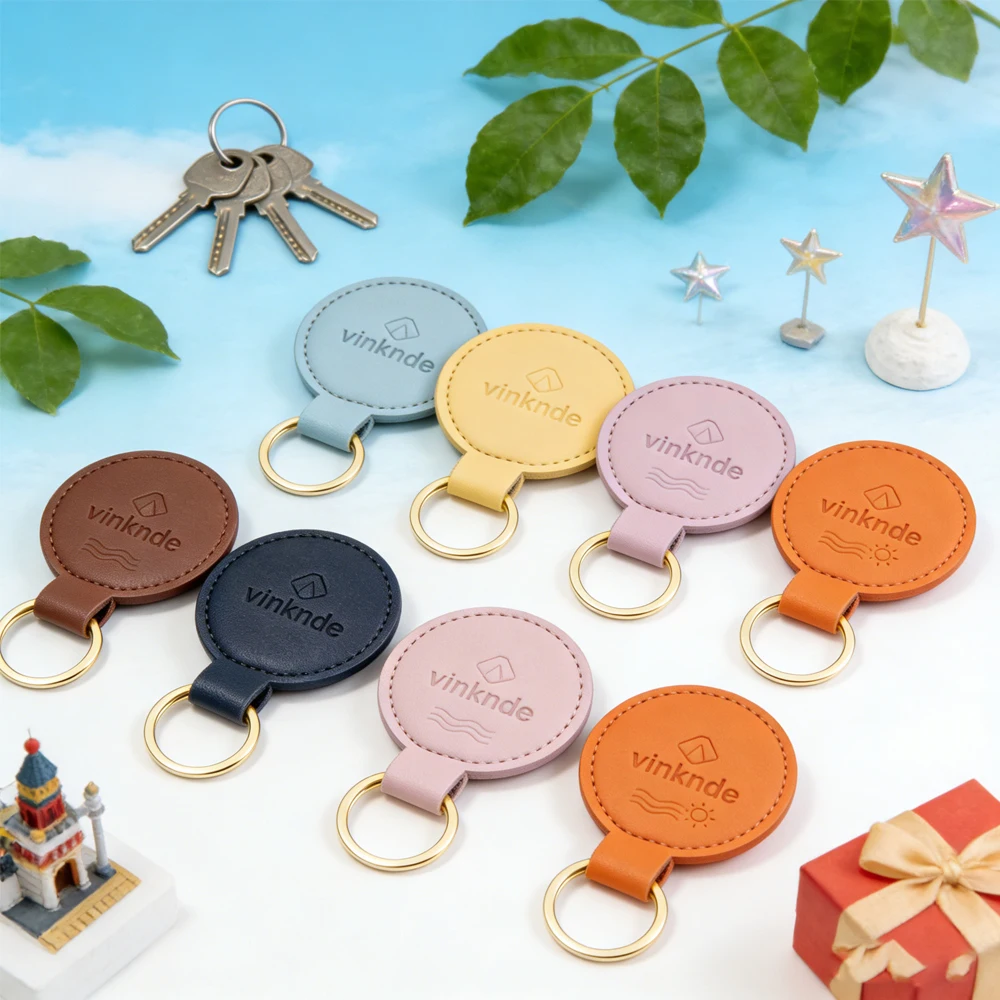 

Promotion Gifts Customized Small Round PU Leather Keychain Engraved Own Logo Keychain Accessories for Sublimation Travel Bag Car