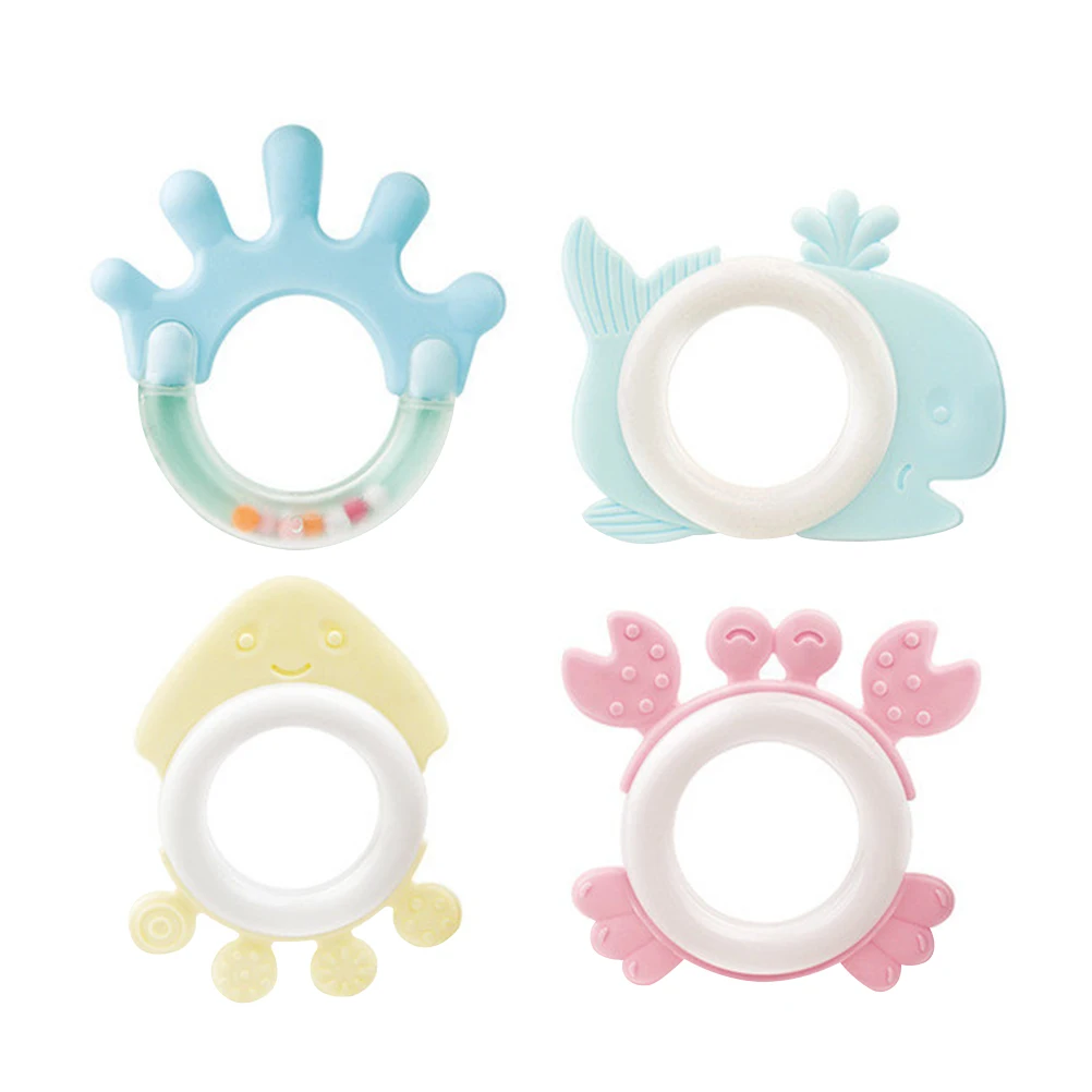 

4pcs Baby Teether Soft Plastic Toys Infant Grinding Sticks Teething Ring Chewing Newborn Safe Durable High Grade