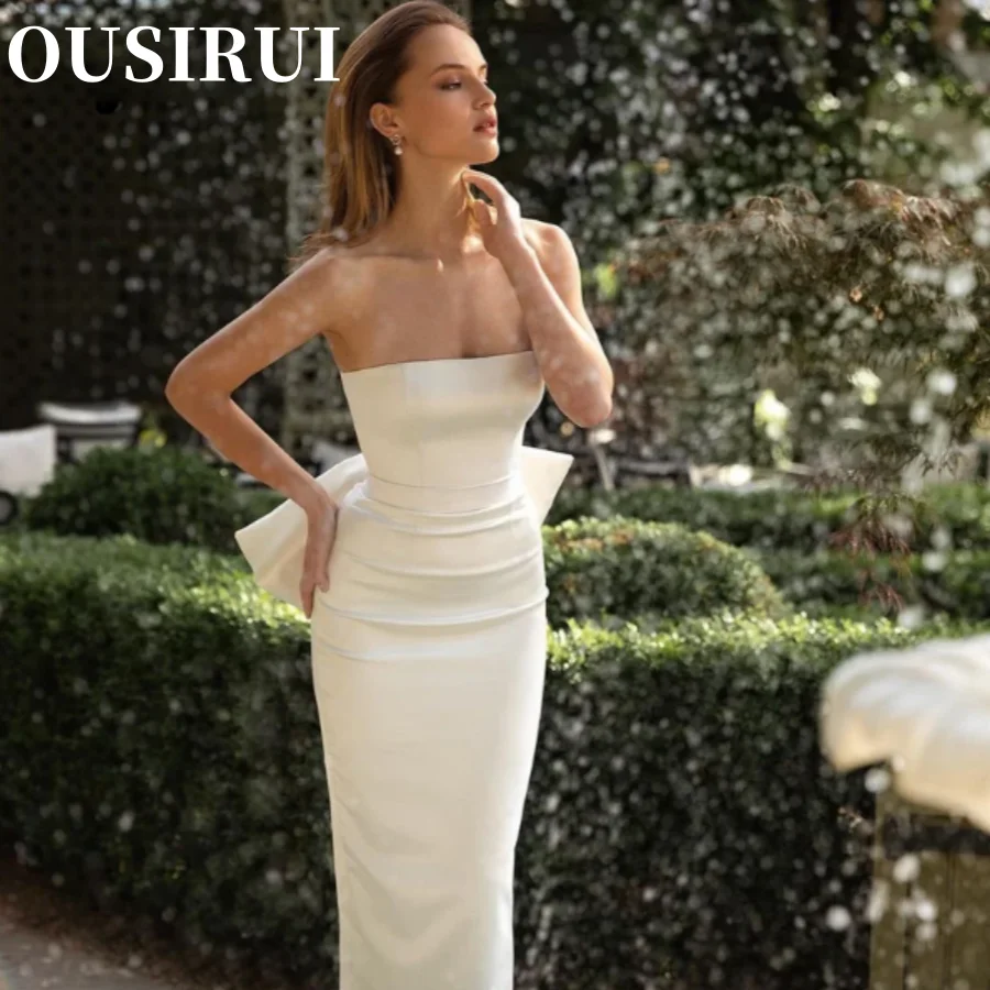 

White Sleeveless Sweetheart Mermaid Slim Wedding Dress Bridal Bow Back Design Vestidos De Novia Corte Sirena Bridal Weddin