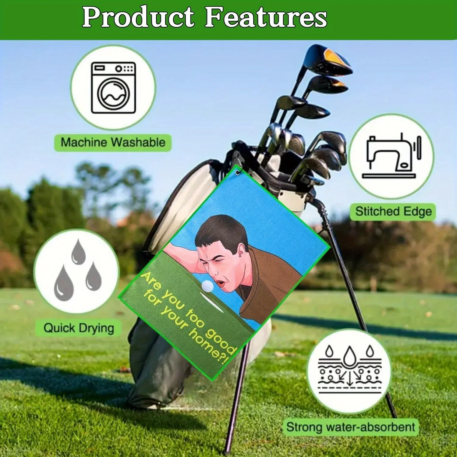 Funny Golf Towel Premium Microfiber with Clip Holder for Golf Bags Happy Gilmore Double Sided Different Patterns Design Golf Tow