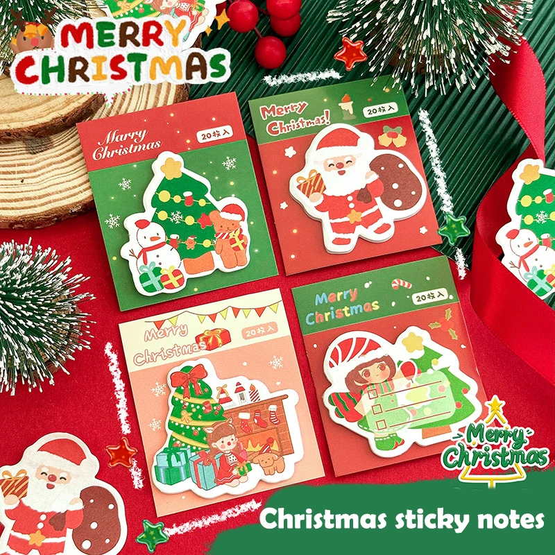 20Sheets Cartoon Cute Christmas High-Looking Student Self-Adhesive Plan Notebook Creative Sticky Note Learning Office Supplies
