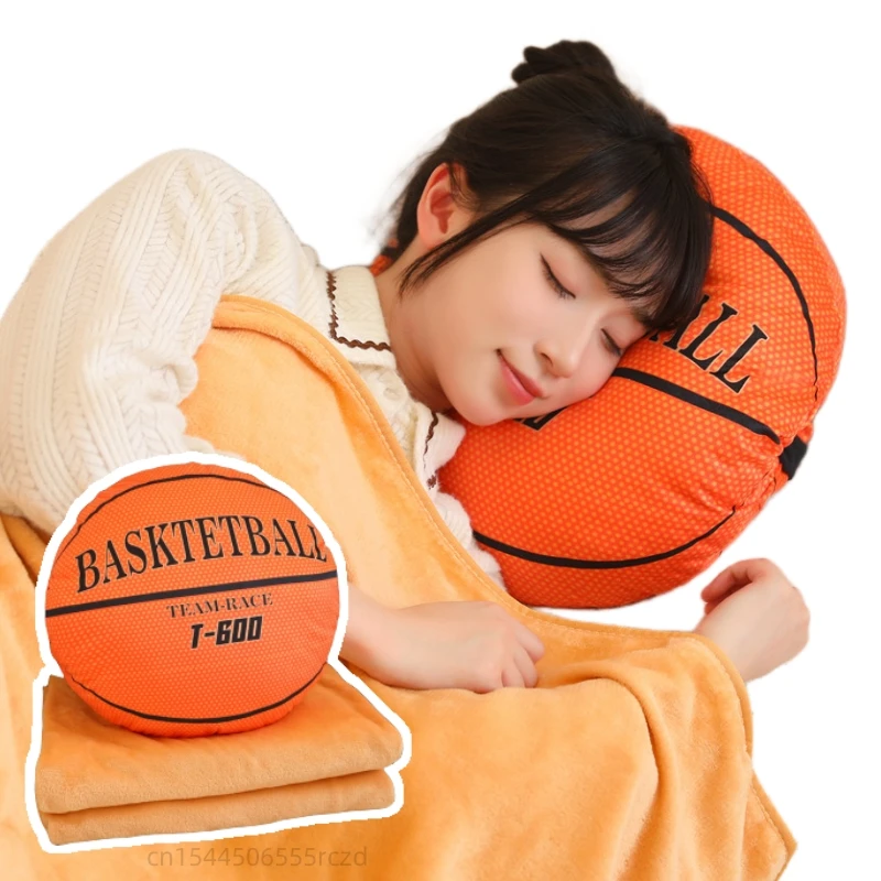 Fun Soft 3-in-1 Basketball Plush Doll Pillow Hand Warm Blanket Orange Basketball Plush Home Decor Birthday Gift For Boyfriend