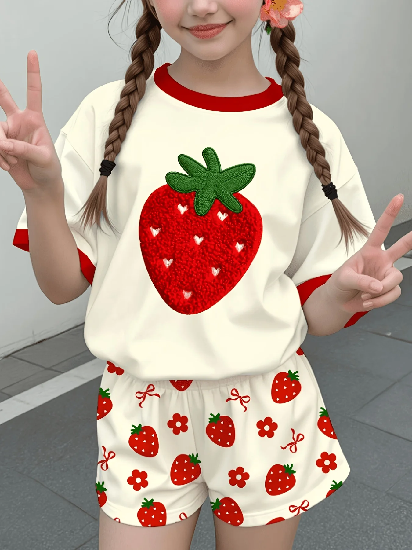 Girls 2PCS Set Colorful Dopamine Floral Brush Print Loose Round Neck Short Sleeve Tee Casual Outdoor Children Fashion Outfit