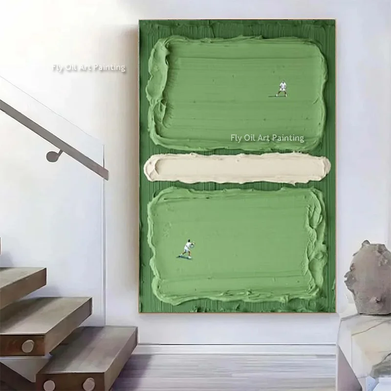 الضوء الأخضر الأبيض مجردة قماش جدار الفن البسيط الفني مرسومة باليد جديد برتقالي براون النفط اللوحة لغرفة المعيشة ديكور #2