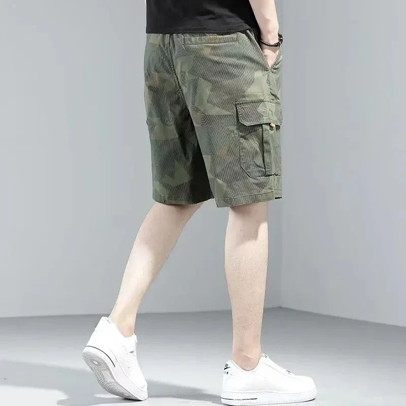 Men\'s Cargo Shorts with Draw String Camo Male Short Pants Green Camouflage Comfortable Beautiful Cotton Designer Nylon Vintage