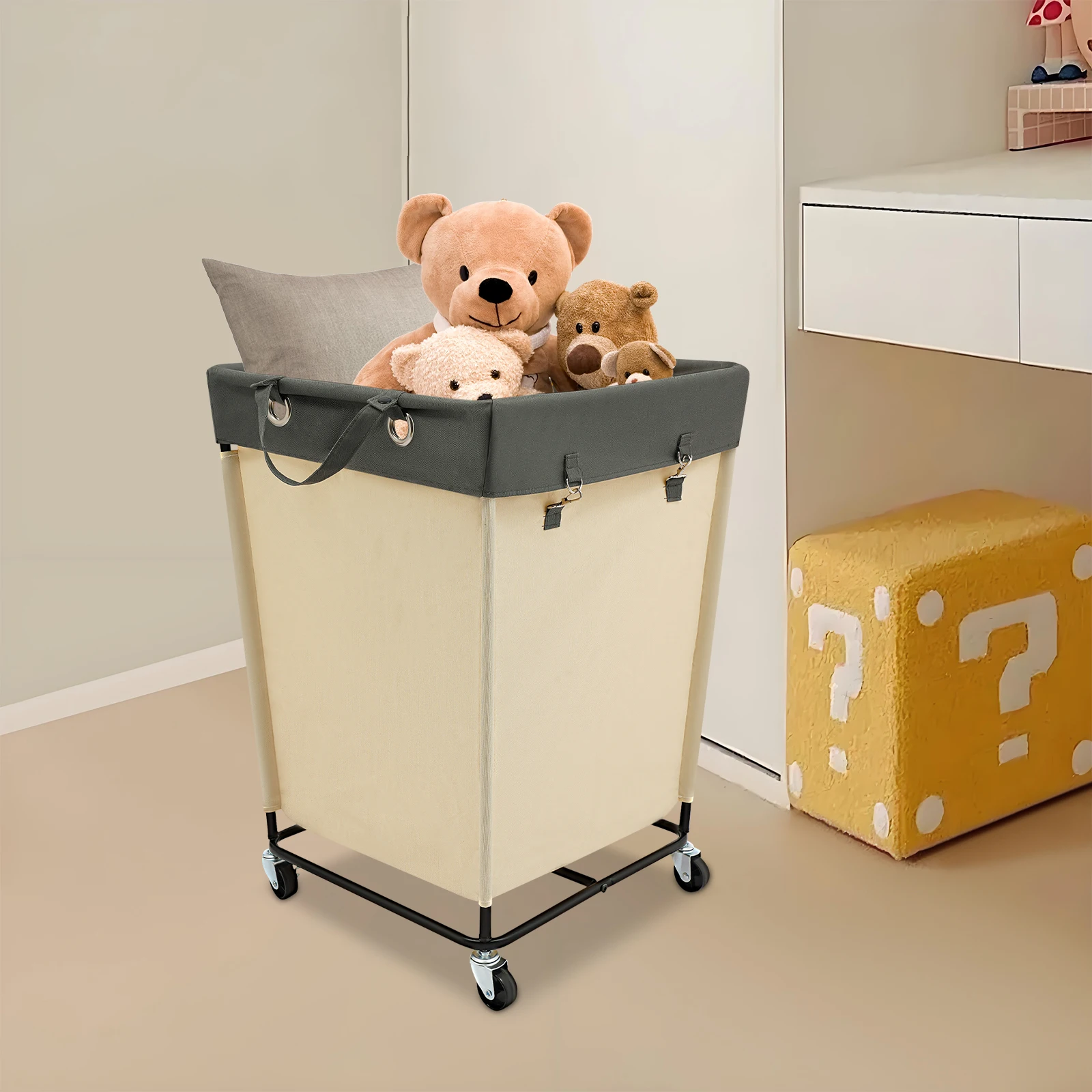 

Корзина для грязного белья, корзина для хранения одежды с колесами на тормозах, 210 л (из железной трубы 0,7 × 14 и ткани Оксфорд) - бежевый цвет