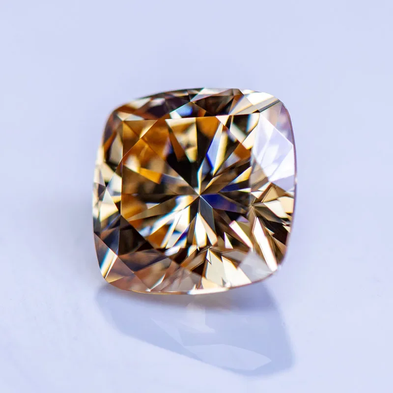 Moissanite Gemstone Natural Color Champagne Cushion Cut GRA Authentication Lab Grown Diamond Advanced Jewelry Making Materials