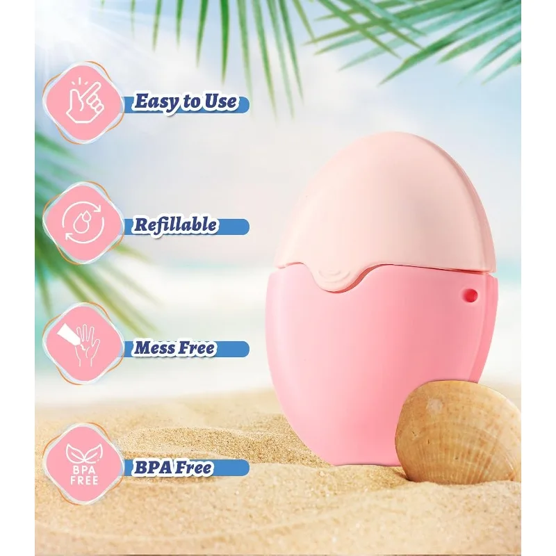 Sunscreen Applicator, Refillable Roll On Sponge Sunscreen Applicator, BPA-Free Silicone Lotion Applicator with Protective Caps