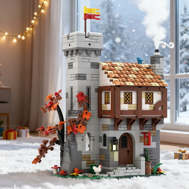 867pcs MOC Guarded Inn Castle Model Building Blocks Toys Birthday Brick Display Art Assemble Education DIY Craft Collection