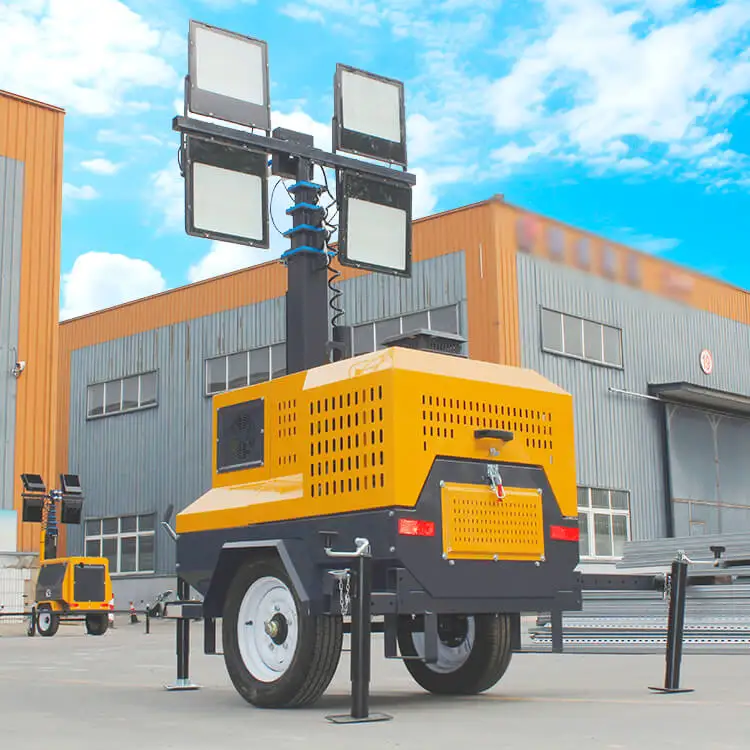 Solar Powered LED Light Tower with Diesel Fuel Generator Mast for Mining & Construction Trailer Lighting