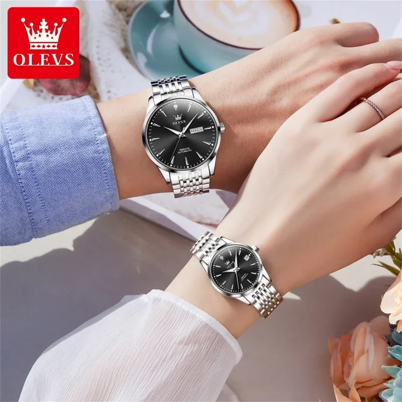 OLEVS 6635 Couple Watches Pair Men and Women Luxury High Quality Automatic Mechanical Wristwatch Fashion Lover's Watch