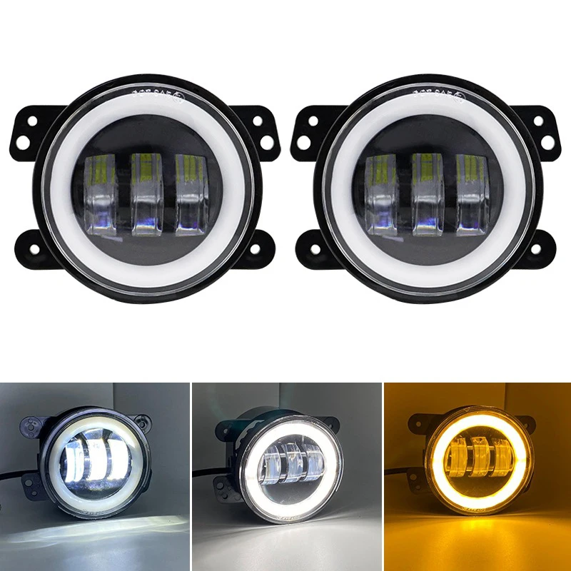 4 inch LED Fog Lights Daytime Running Headlight White Yellow Angel Eye fog lamp for Jeep Wrangler unlimited JK 4 Door 2007~2015