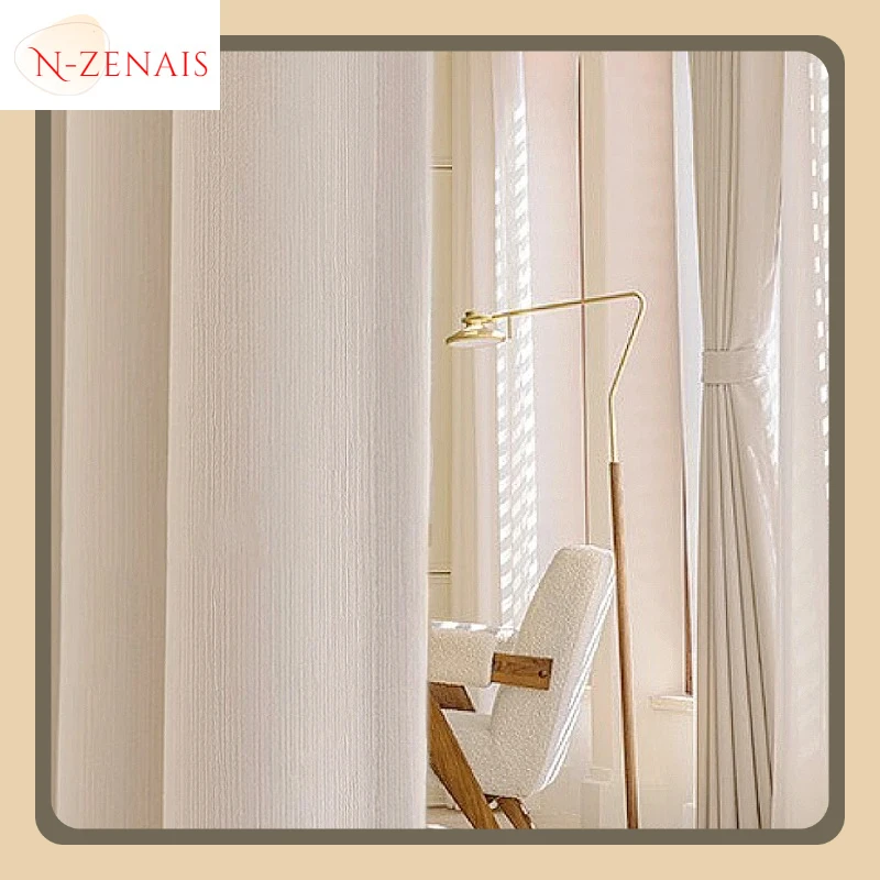 

Fashion Modern Living Room Bedroom Blackout Milk Tea Curtains French Light Luxury Japanese White Tulle Custom Size