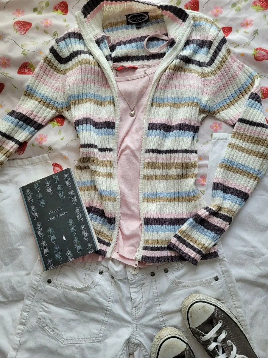 

Кардиган в стиле Харадзюку, свитер, женская одежда, розовый кавайный милый милый милый свитер на молнии 2025 года, зима, женская осень, Корея, свитера Y2k, полосатый топ в стиле панк