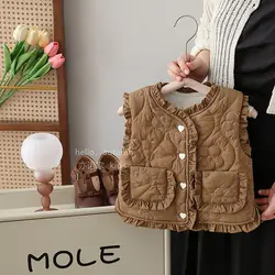 Girls Flower Cotton Vest Fashionable 2024 Autumn Winter New Girl Baby Thickened Cotton Vest Children Warm Vest