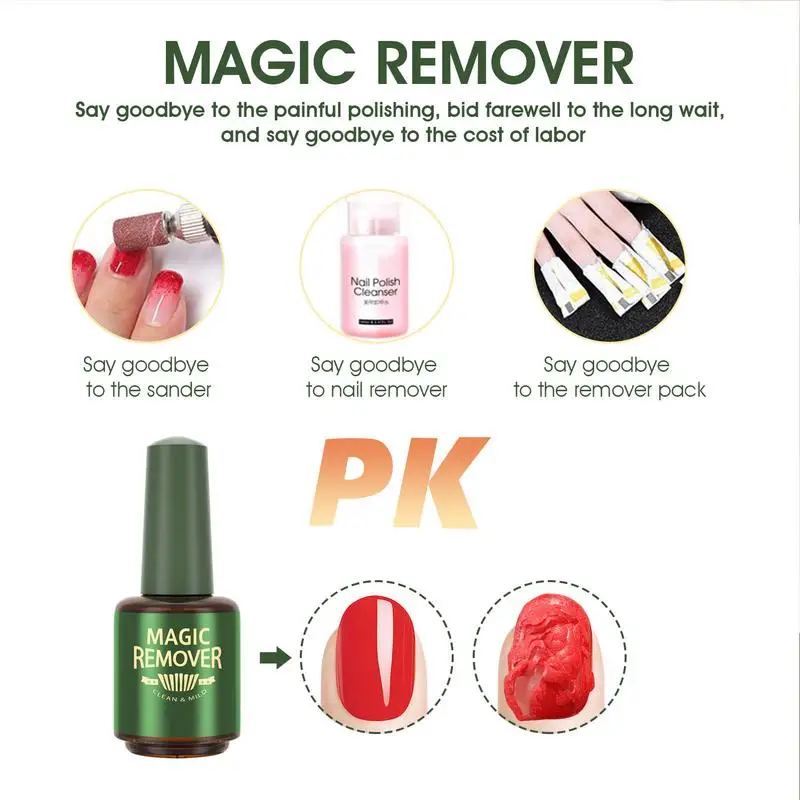 Removedor de esmalte en Gel, 15ml, ultrapotente, purpurina de Gel y pinturas de colores oscuros