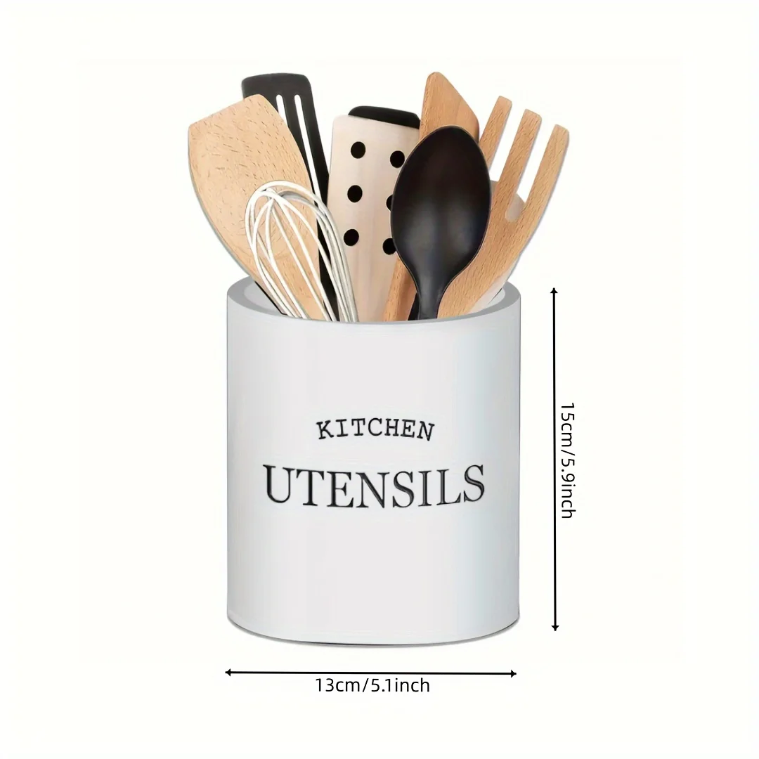 Rustic Black Wooden Kitchen Utensil Holder - Countertop Organizer For Cooking Tools, Big Size 5*6 inch, Flatware & More - Perfec