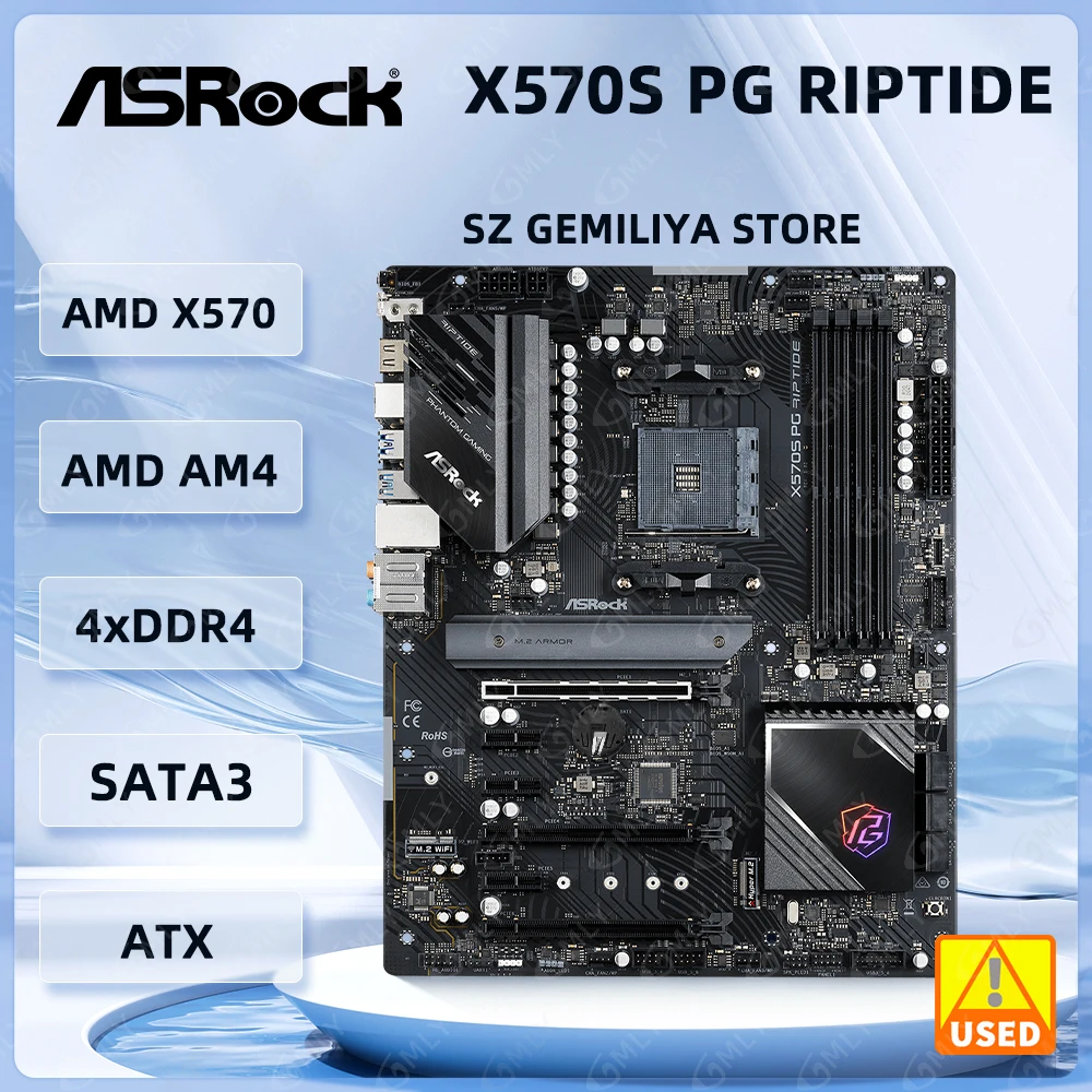 ASROCK X570 Motherboard  X570S PG RIPTIDE AM4 4×DDR4 128GB PCI-E 4.0 ATX For Ryzen 5600 4600G PRO 2700 3400G cpu Support HDMI