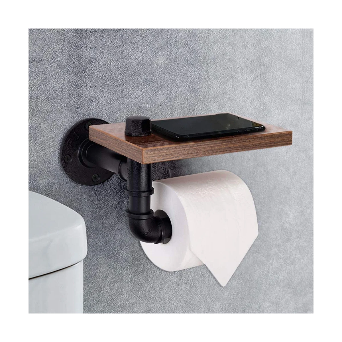 Rustic Industrial Toilet Paper Roll Holder,Pipe Floating Holder for Home/Bathroom,Wall Mounted Shelf,B