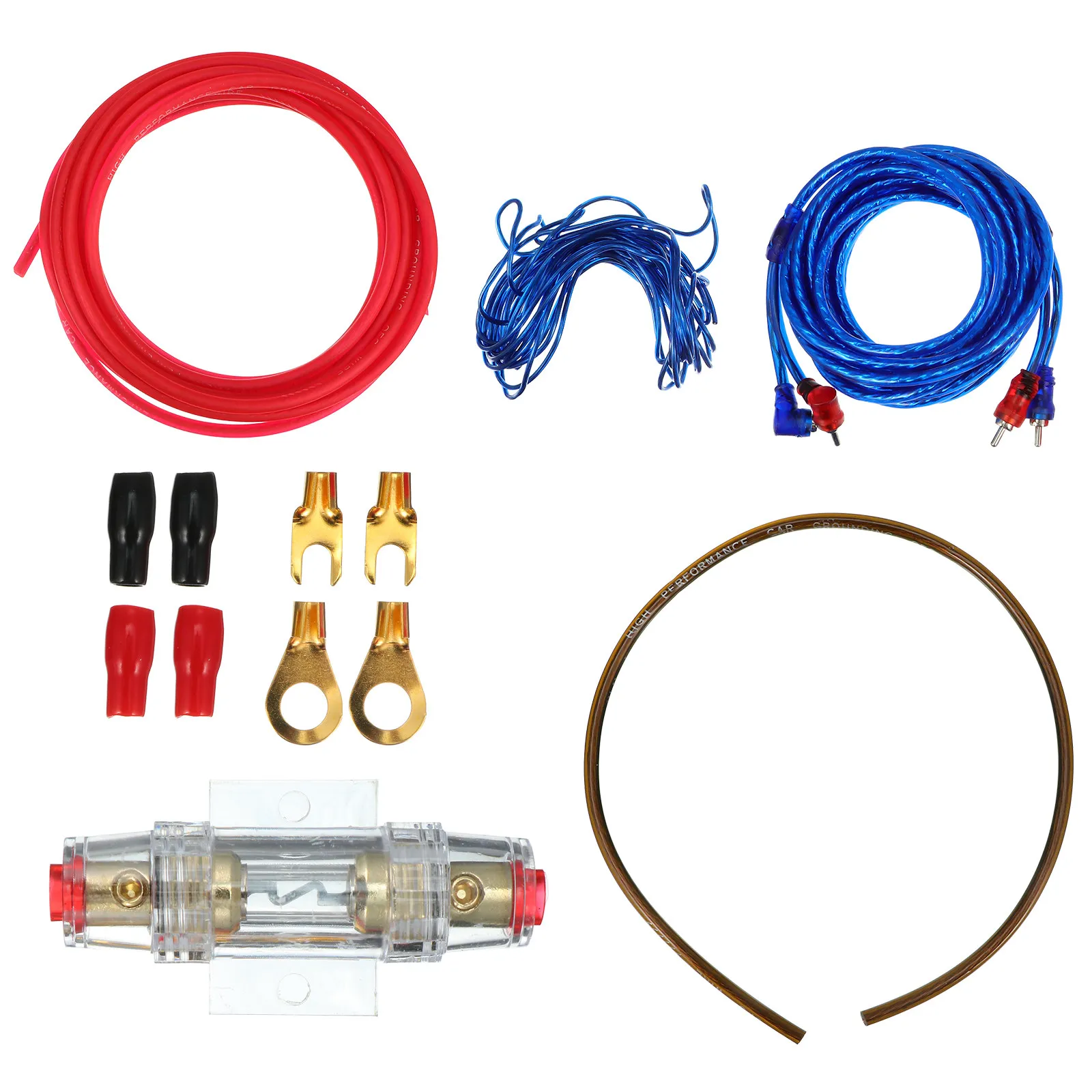 1Set Car Amplifier Wiring Kit Advanced Anti-Interference Matte Line Audio Power Cable Breaker Subwoofer Speaker