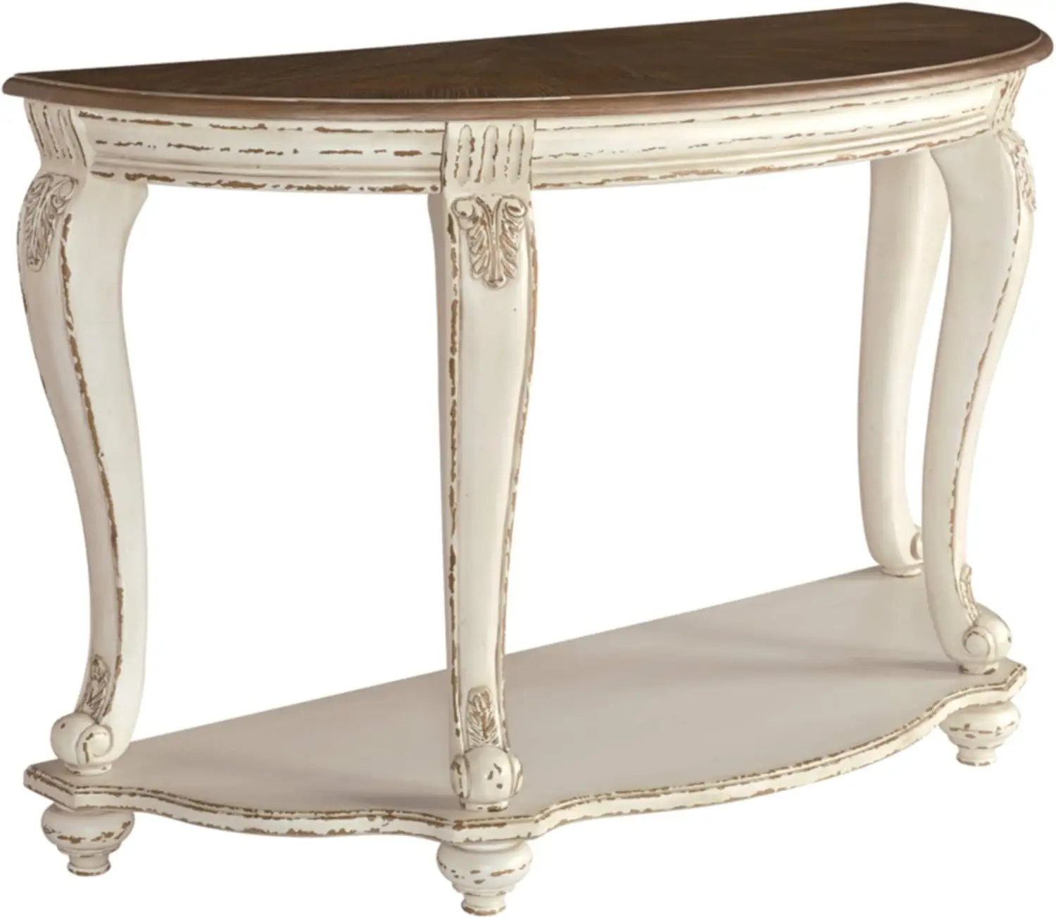 Signature Design by Ashley Realyn French Country Semi-Circle Console Table, White & Brown