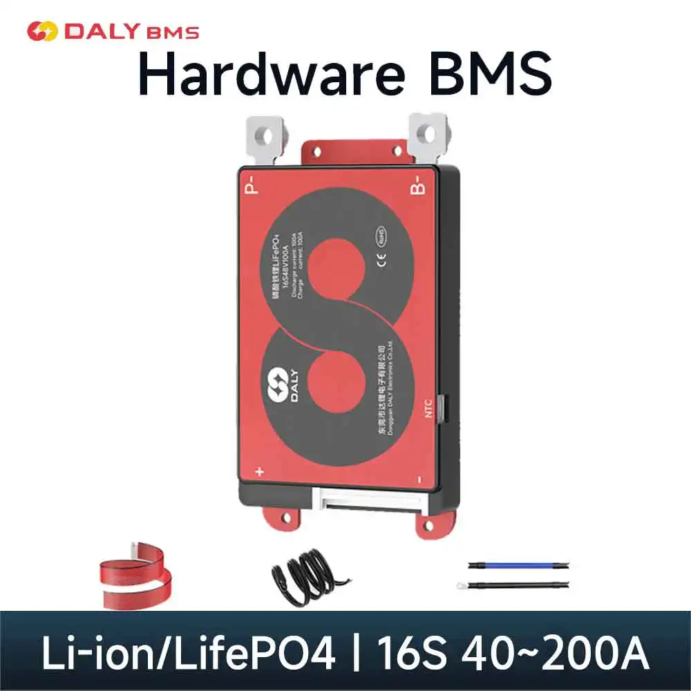 Daly-BMS Lifepo4 16S 48V li-ion 60V avec capteur de température NTC, 40A 80A 100A 150A 200A pour batterie 18650, pack Eddie ion