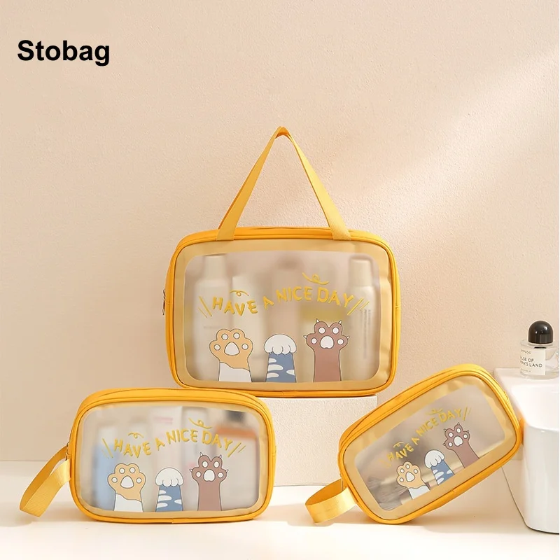 

StoBag 5pcs Cartoon Transparent Makeup Bags Large Women's Cosmetic Toiletries Packaging Storage Handbag Portable Pouch Organizer