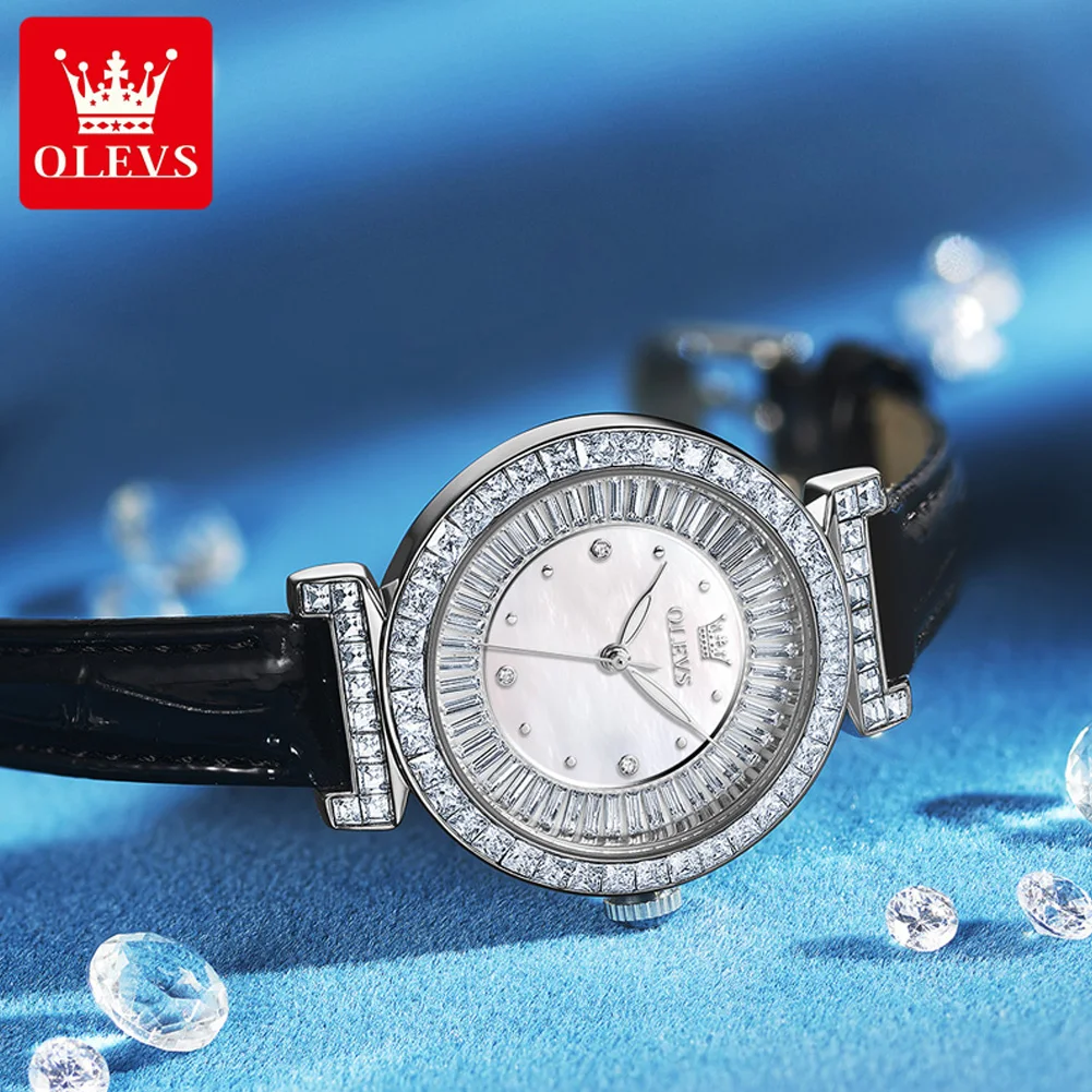 OLEVS 9983 Women's Watches Light Luxury Fashion Original Quartz Watch for Ladies Waterproof Leather Strap Luminous Diamond Dial