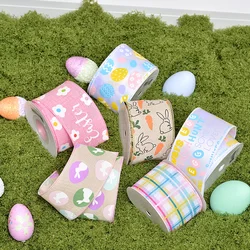 YAMA 2.5inch*10Yard Happy Easter Wired Edge Ribbon for DIY Easter Baskets, Home Decoration, Holiday Gift Wrapping Supplies