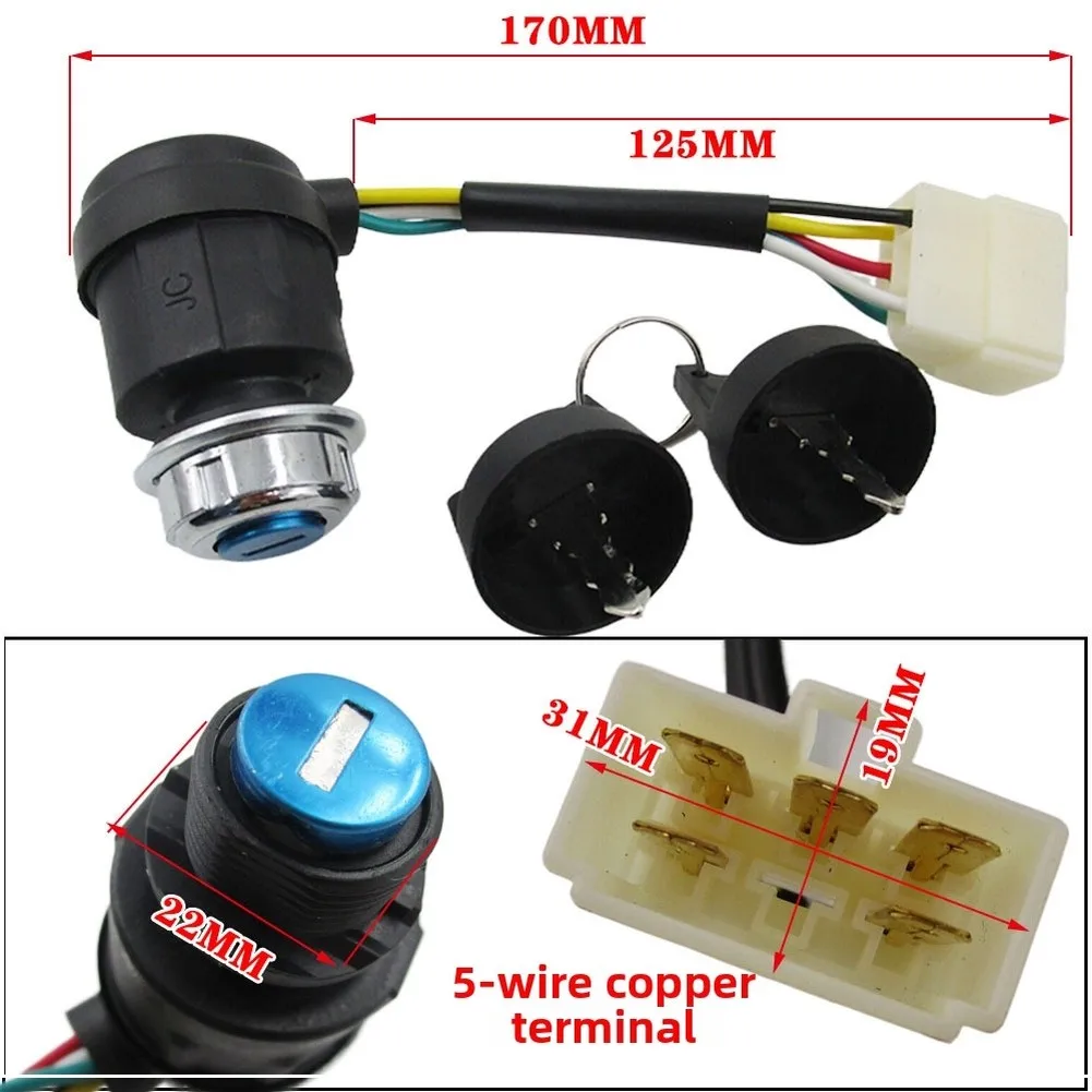 5 Wire 5 Pin 12V 3A Ignition Key Switch for Diesel Generator 186F 192F Starter Lock with Clear Position Marking