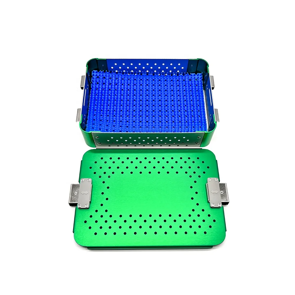 

Aluminum Sterilization Tray Case Medical Dental Surgical Instrument Disinfection Box With Silicone Pad