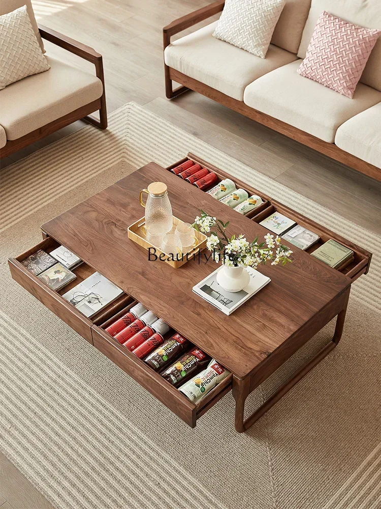 

Solid wood coffee table Nordic modern North American black walnut rectangular small apartment