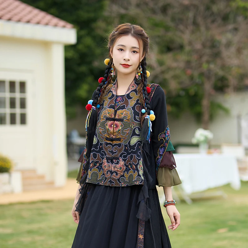 Embroidery Vest Short Women Ethnic Style Casual Retro Waistcoat China Traditional Clothes Chinese Style Sleeveless Jacket