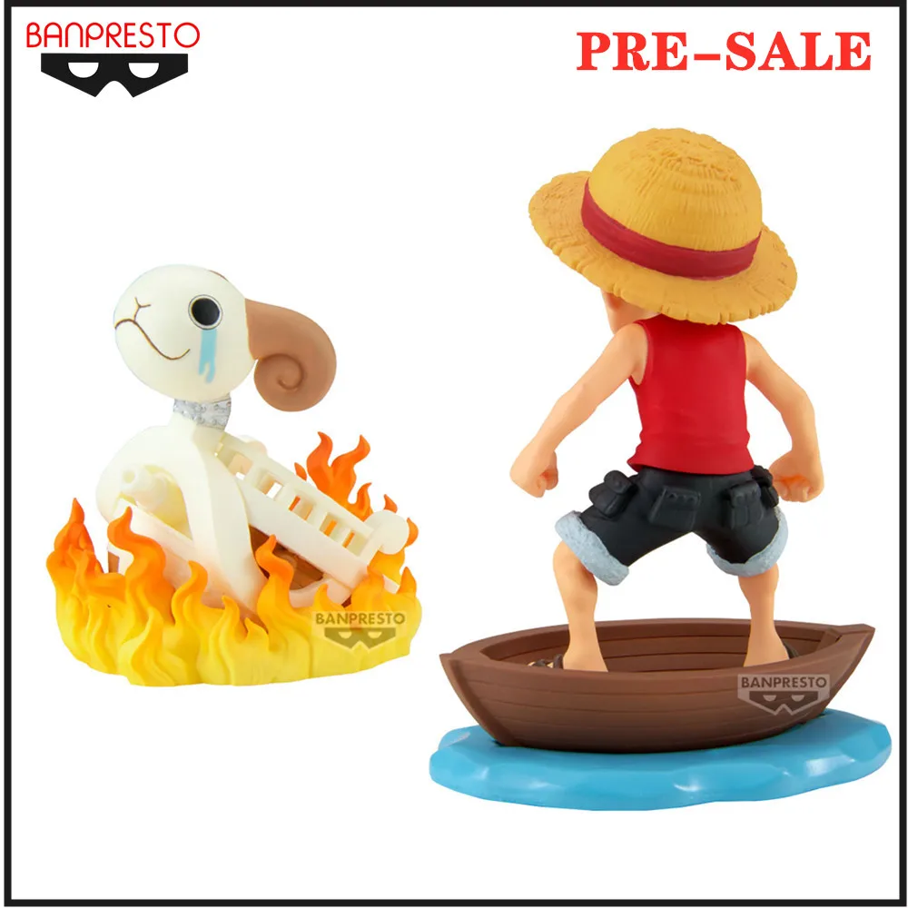 Anime Figure Bandai ONE PIECE WORLD COLLECTABLE FIGURE LOG STORIES-MONKEY.D.LUFFY & GOING MERRY PVC Action Figurine Toys 8cm