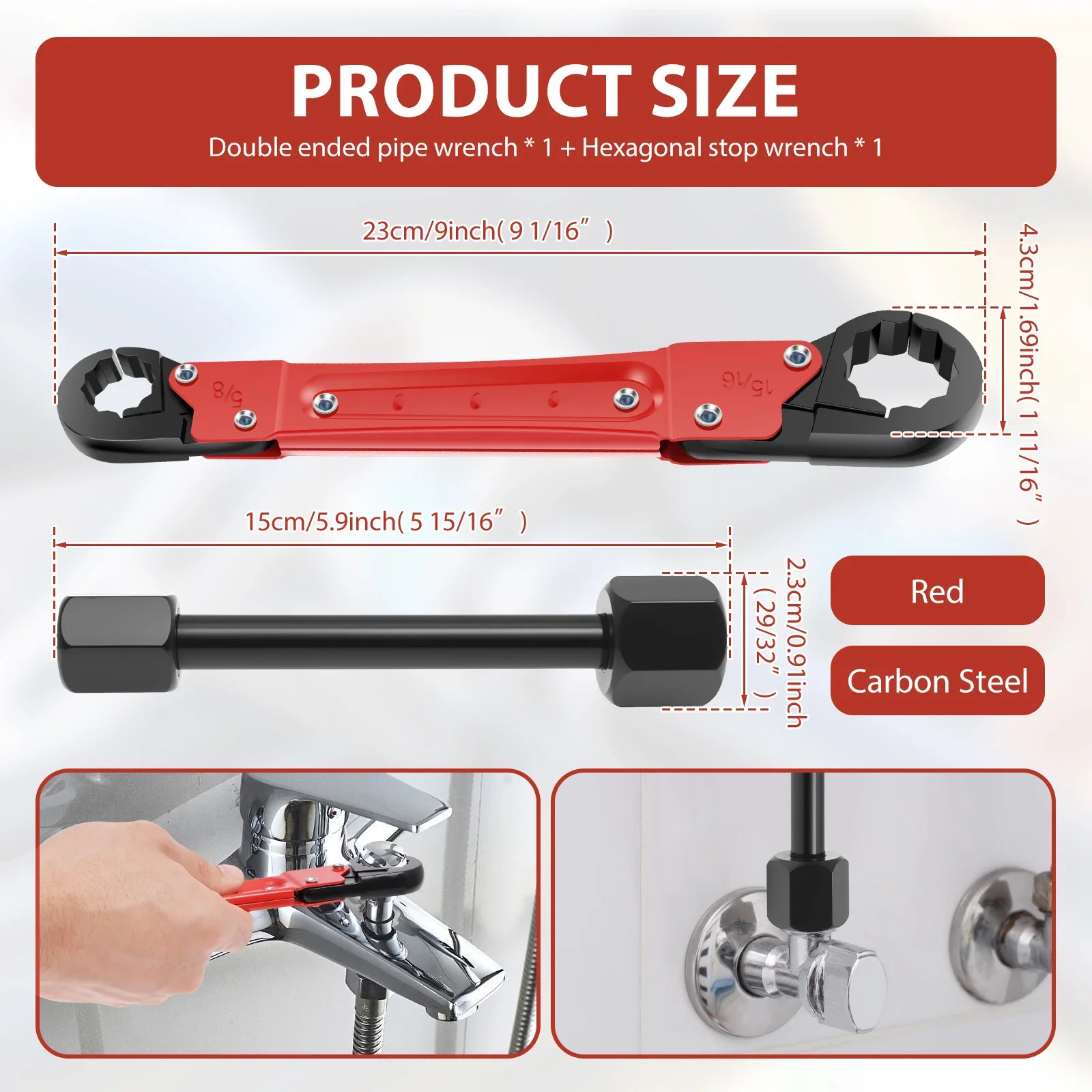 Plumbing Angle Stop Wrench Kit Carbon Steel Angle Stop Removal Tools Portable Plumbing Wrench Tool for Plumber Compression Ring