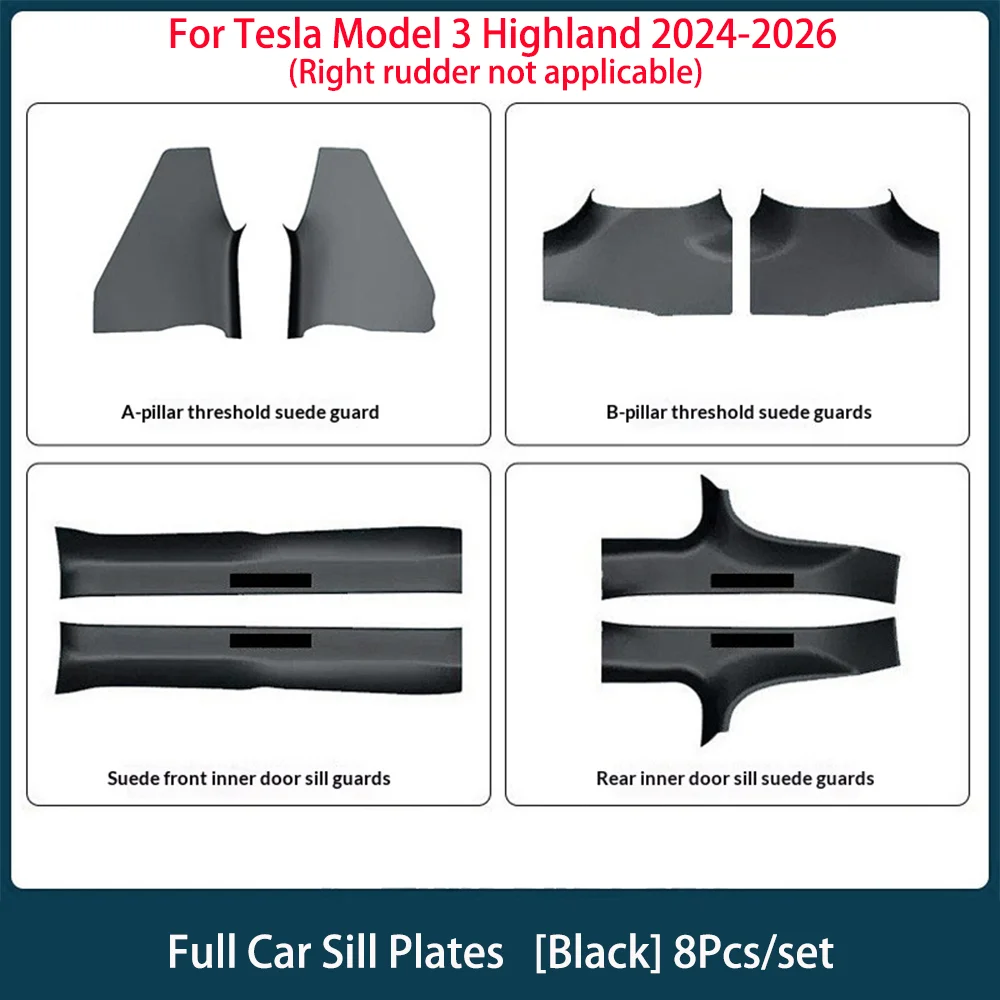 Suede A‑Pillar B‑Pillar & Inner Door Sill Guards Set For Tesla Model 3 Highland 2024‑2026 Anti‑Scratch Interior Trim Accessories