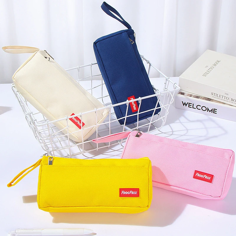 Large Capacity Pencil Cases Students Multifunctional Pen Bags Simple Solid Color Stationery Storage Bag Fashion Pencil Bag Gifts