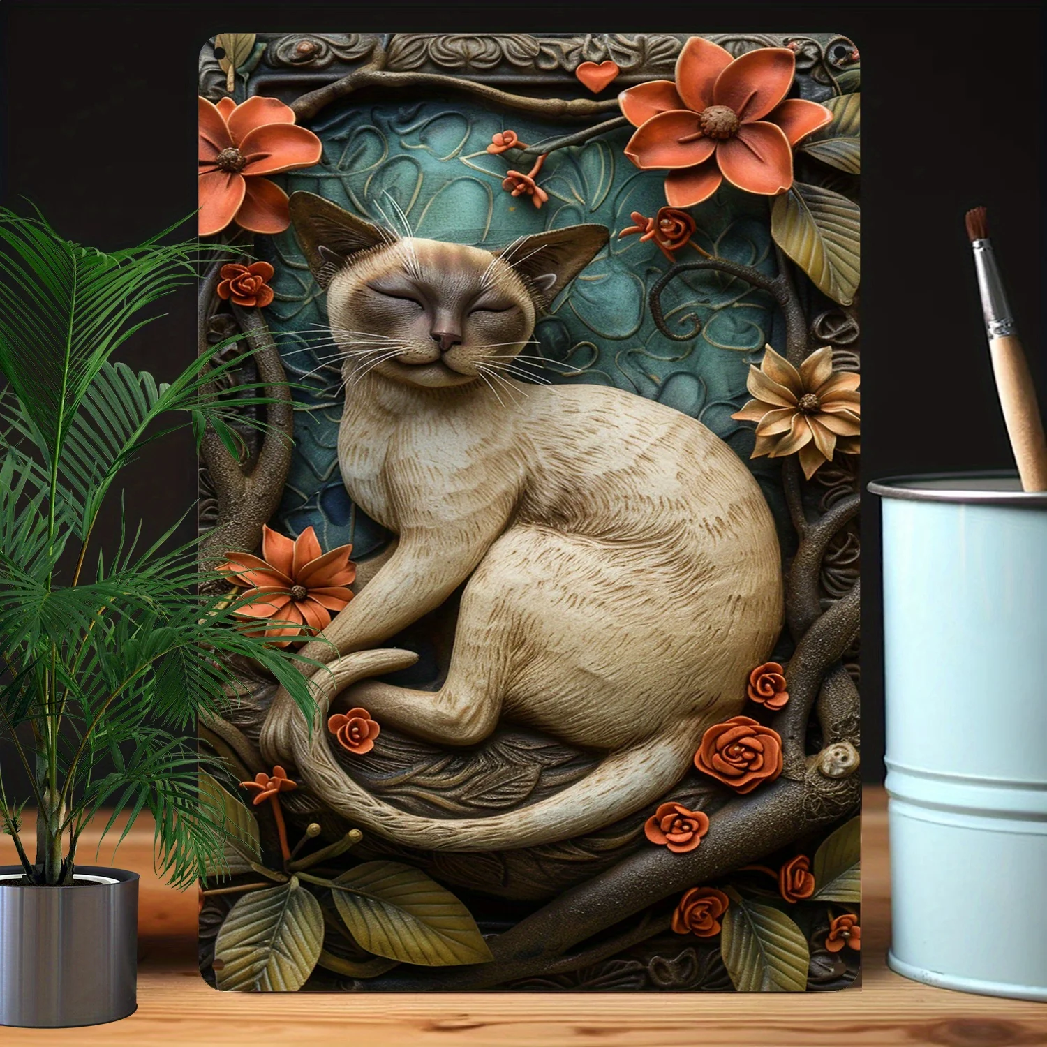 Siamese Cat Themed Wall Art - Moisture Resistant Metal Decor with High Bend Resistance for Home, Bathroom, and Garden Decoration