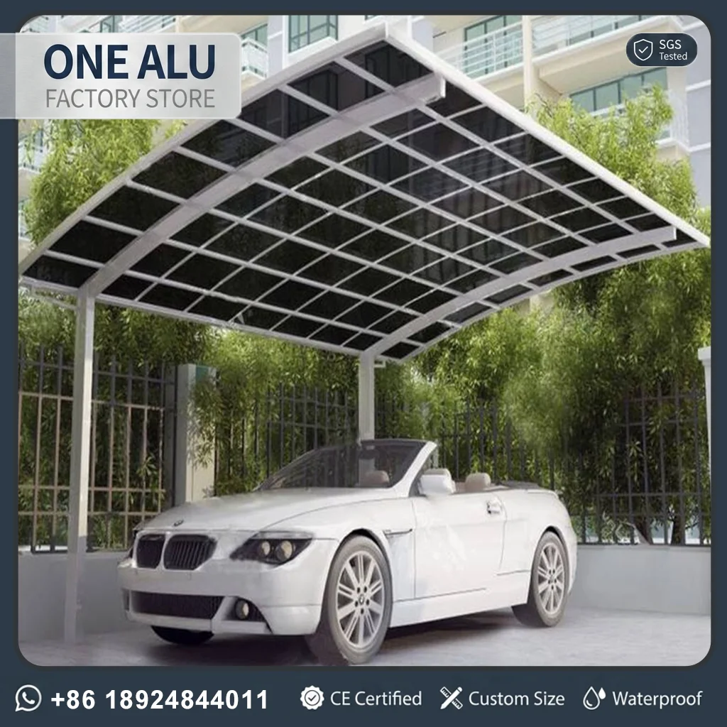 OneAlu Outdoor Shield Carport: Curved PC Roof Design for Villa and Estate Parking