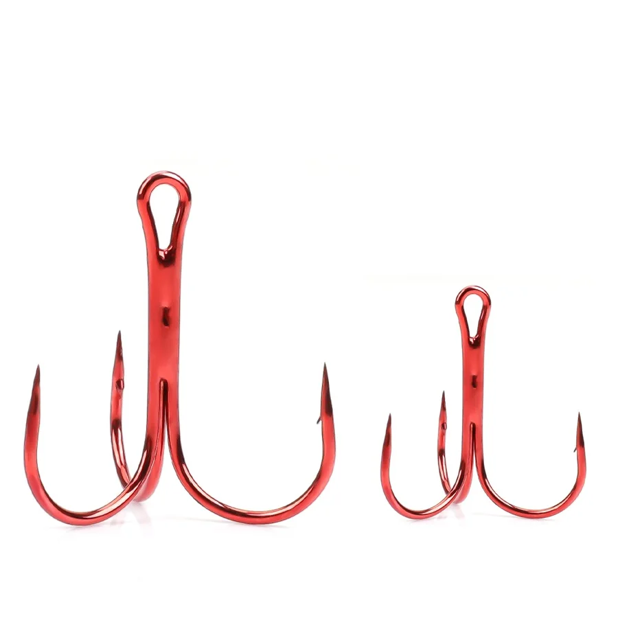 FTK 10-20PCS High Carbon Steel Treble Fishing Hooks Red 3/0# 2/0# 1/0# 1# 2# 4# 6# Barbed Treple Hook Lure Fishing Accessories