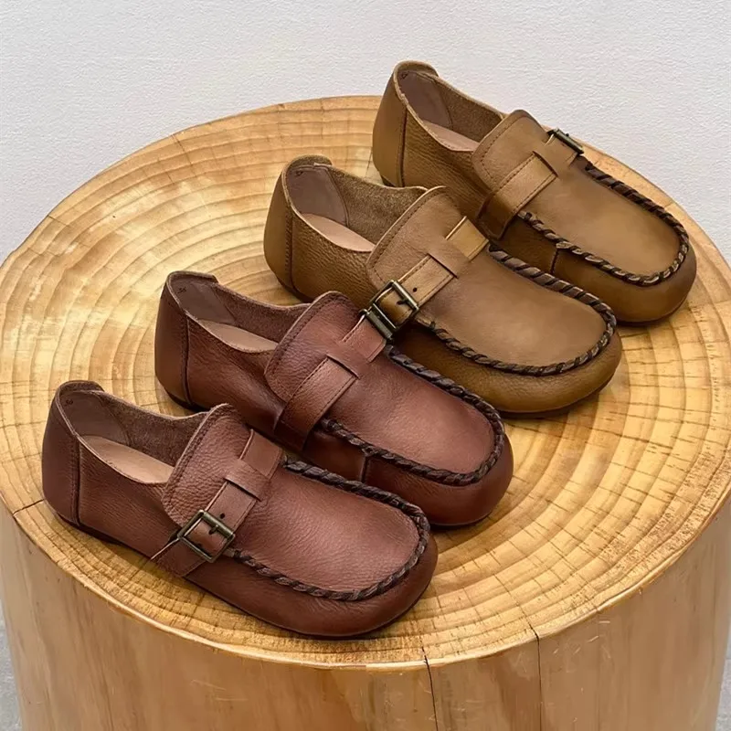 

GKTINOO/лоферы ручной работы из натуральной кожи, весна-осень 2022, новые повседневные женские туфли на плоской подошве с круглым носком и мягкой подошвой