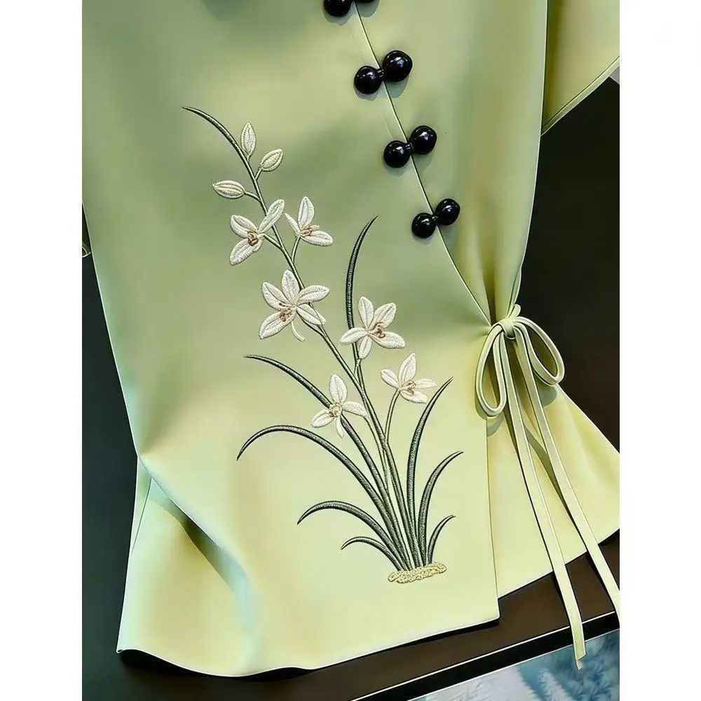 Ladies Temperament Lacing Turn-down Collar Short Sleeve Shirts 2026 New Summer Chinese Style Buttons Blouse Women Clothes Tops
