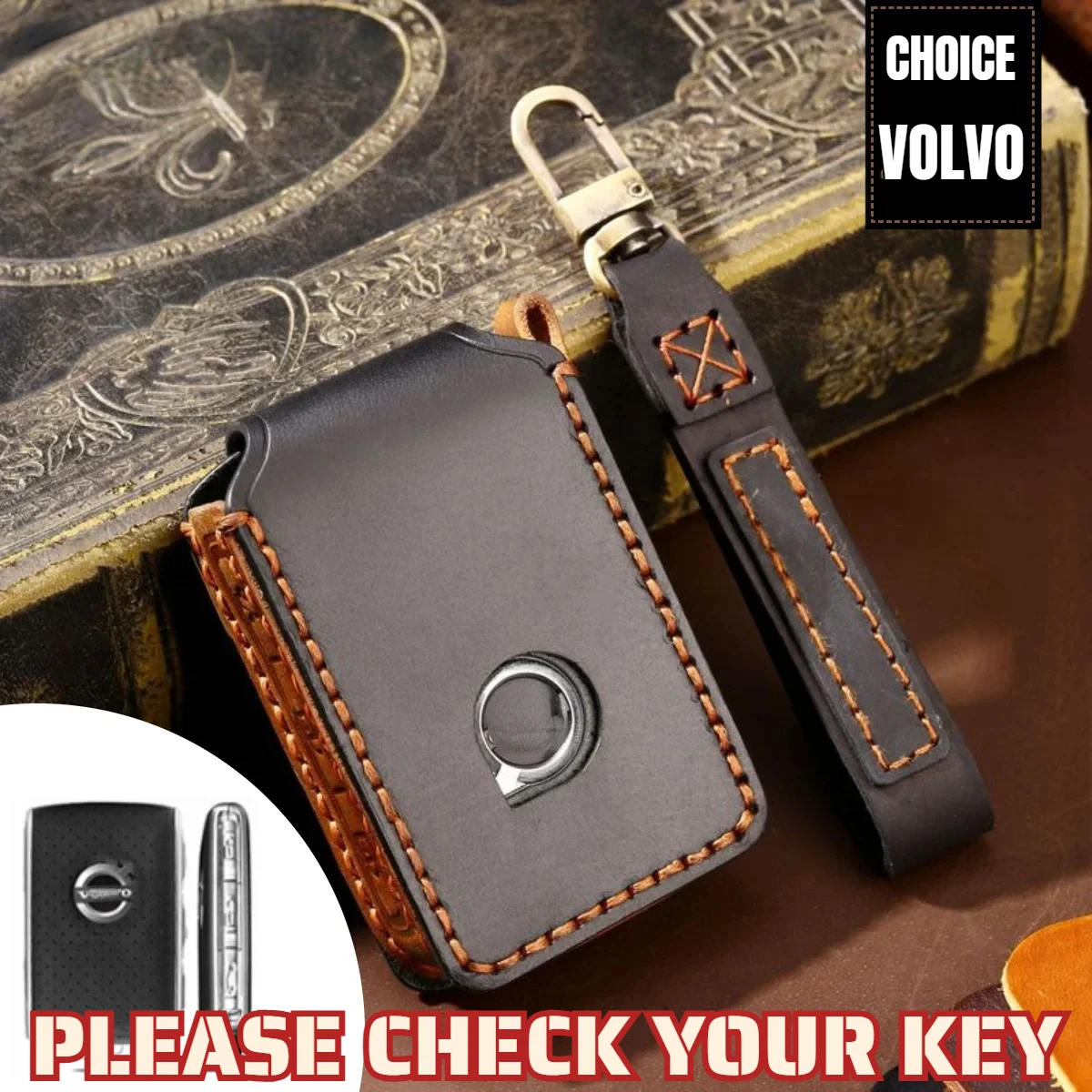 Car Key Case Cover For Volvo Xc60 S90 Xc90 Xc40 Key Fob Holder Remote Leather Pure Handwork Free Keychain Quantity Customized