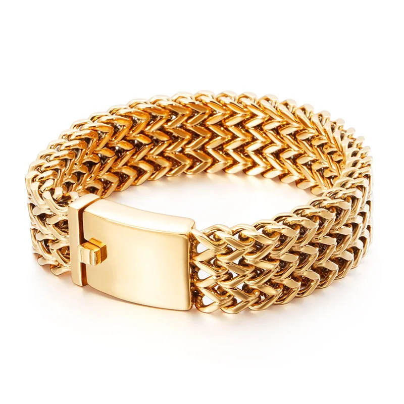 AliExpress Qiaonitu 18MM Punk Gold Color Three Layer Bracelet Men Women Hiphop Black Rainbow Stainless Steel Biker Bike Mesh Chain Bangle Jewelry